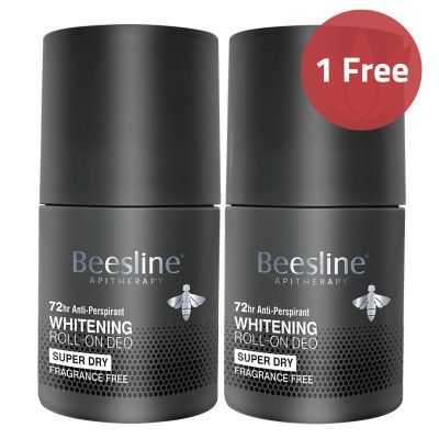 Beesline Roll-On Deo 72H Whitening Super Dry Fragrance-Free Silver Power 1+1 Offer