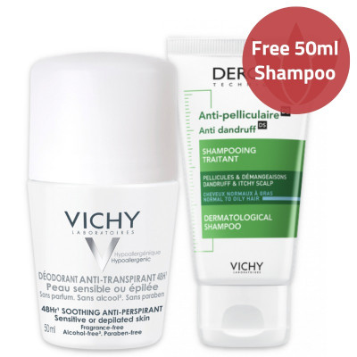 Vichy Sensitive Skin Deodorant & Anti-Dandruff Shampoo 50ml Offer